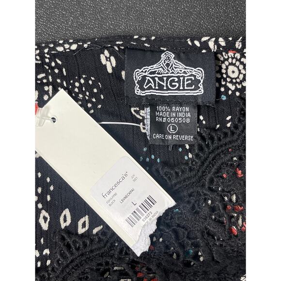 NTW Angie Women's Paisley Lace Hem Boho Floral Elastic Waist Blouse Black L - Picture 8 of 10